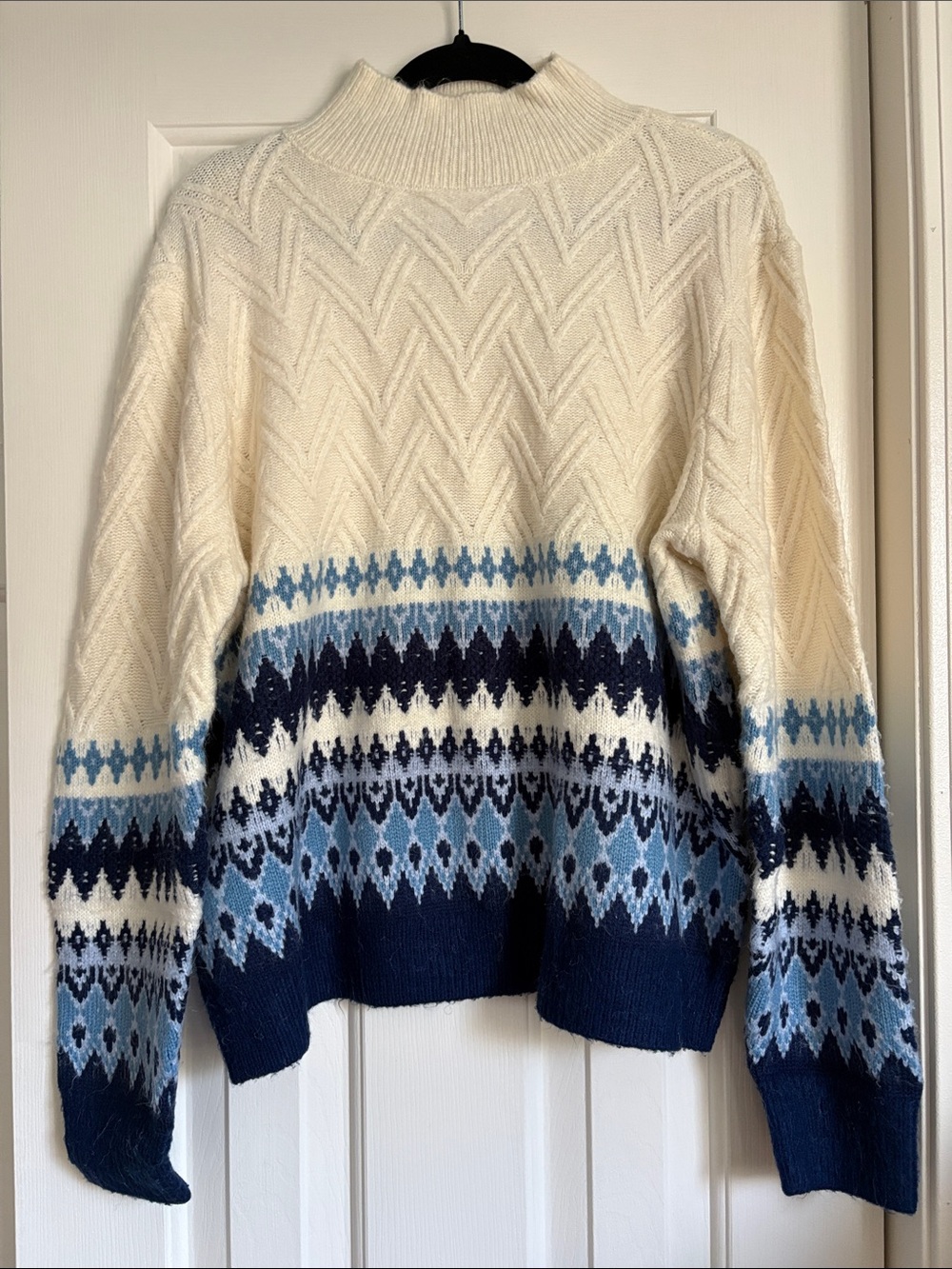 St. John's Bay Cream and Navy Fair Isle Turtleneck Sweater